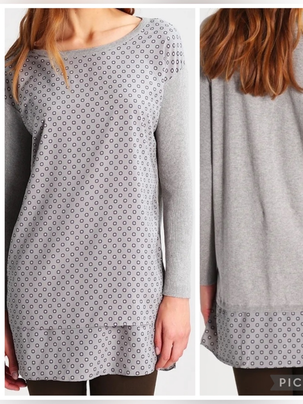 Lauren Ralph Lauren Scoop Neck Light Grey Printed Hem Tunic Top or Dress